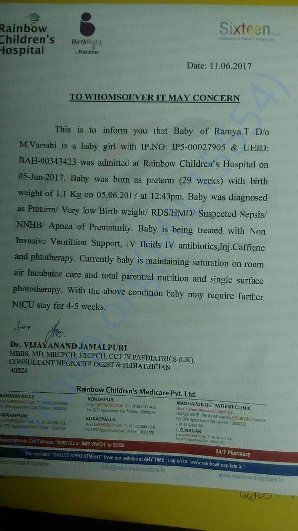 Hospital letter