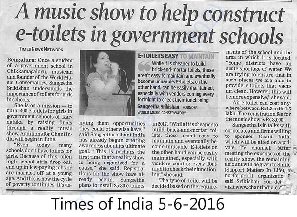 Article about Smile Swachalaya in TOI