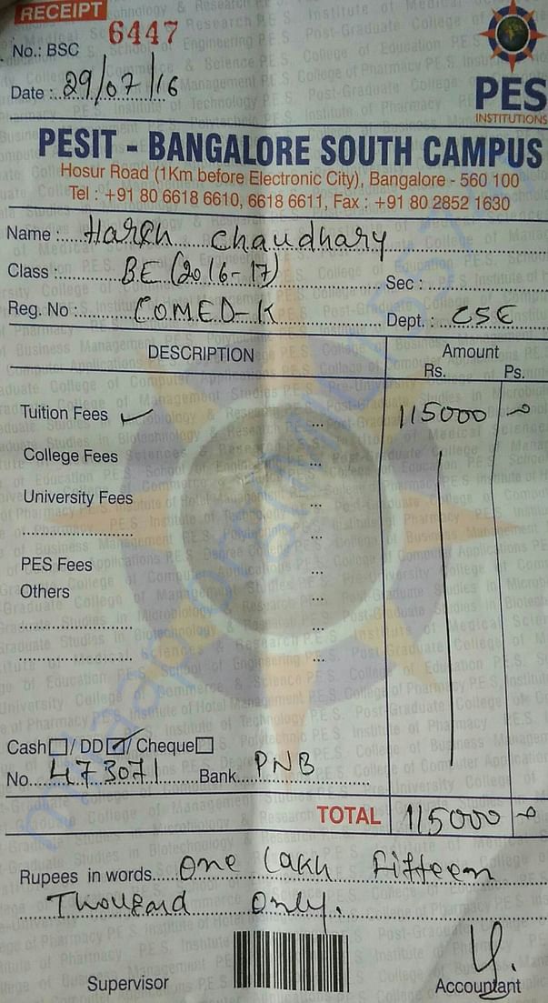 Fees after giving 50000 to comed-k