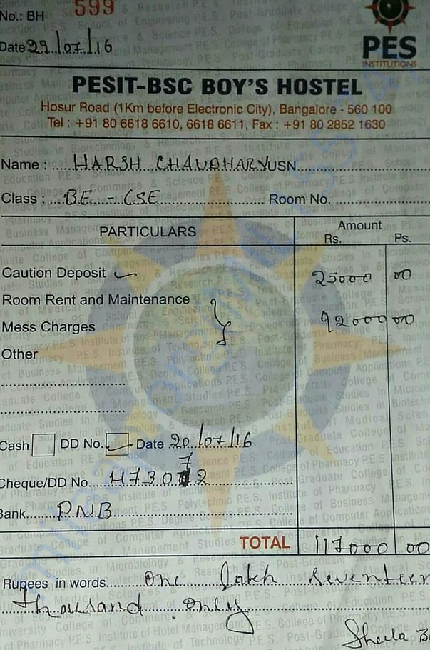 Hostel fee