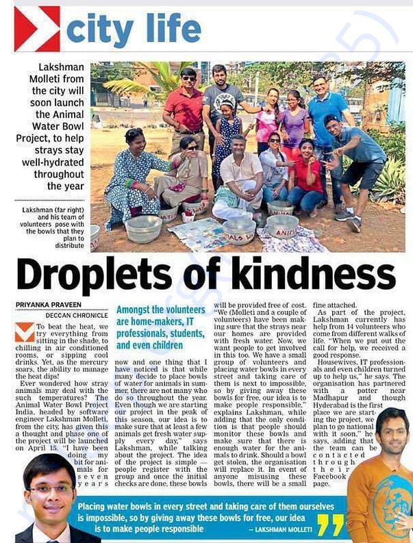 Published in Deccan Chronical - Phase 1 water bowl painting