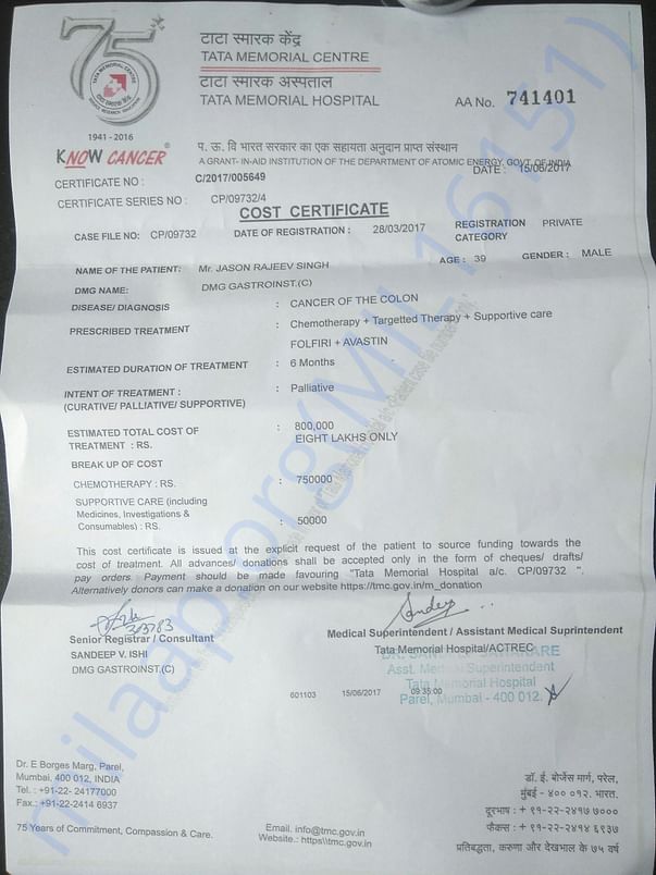 Cost certificate for targeted therapy