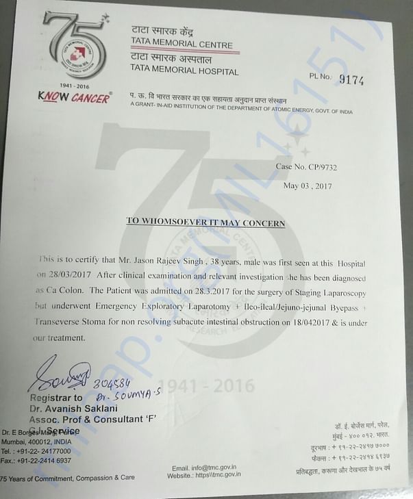 Treatment letter from hospital