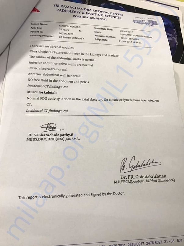 Cancer Report - Full body scan Report - 2