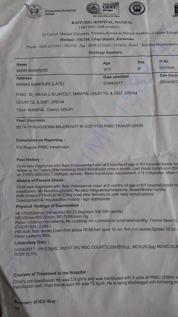 Report of regular blood transfusions