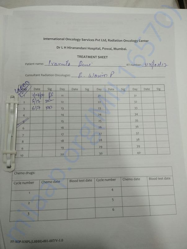 RadioTherapy Treatment Sheet