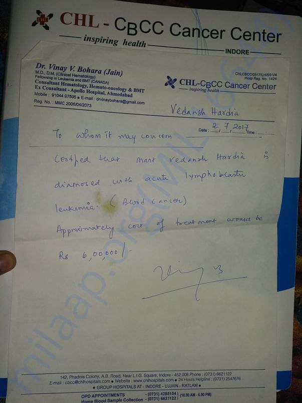 Cost estimation letter from CHL-CBCC indore
