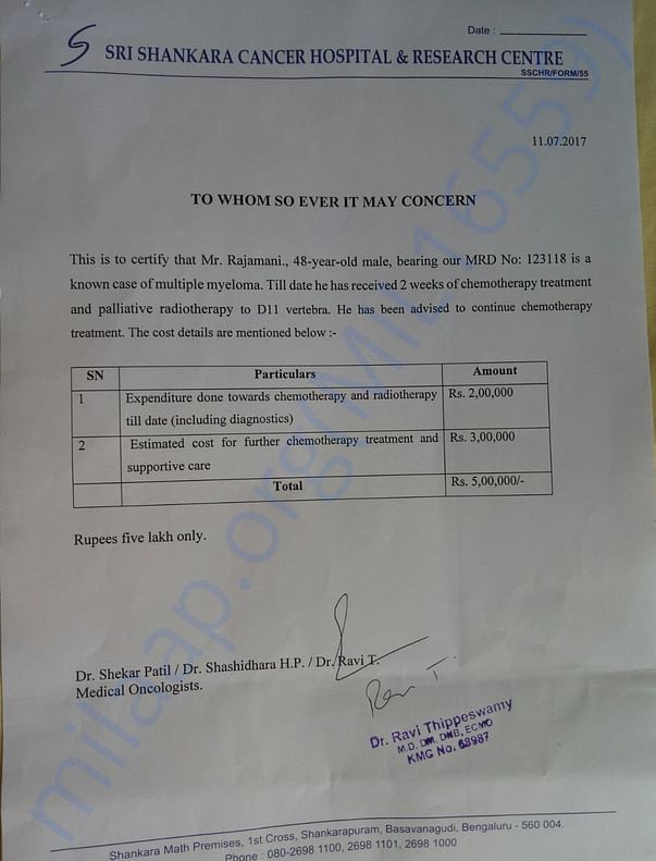 Letter from hospital