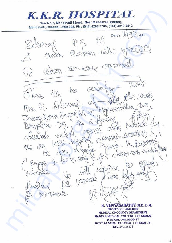 Letter from KKR Hospital Doctor