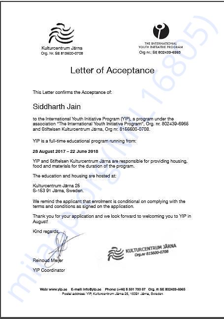 Letter of Acceptance