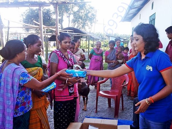 Assam flood relief operation in 2016 at Chirang (Sanitary Napkins)
