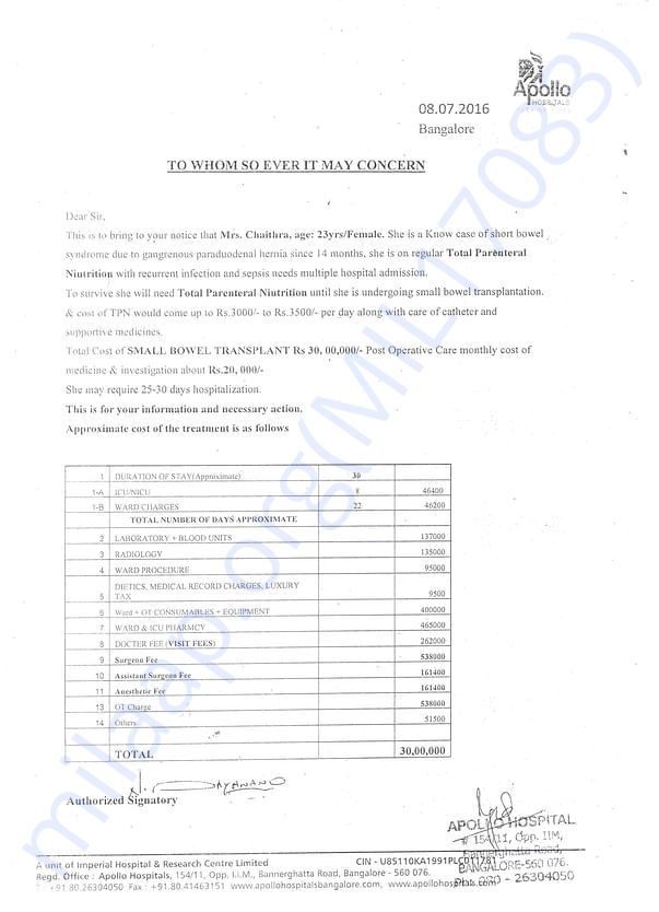 apollo hospital doctors Estimate for treatment