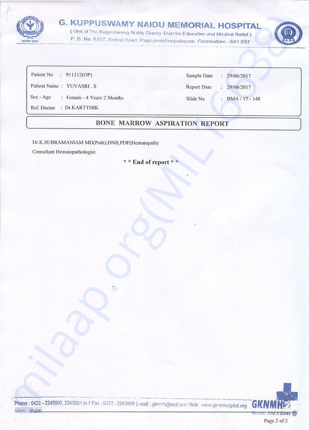 BONE MARROW ASPIRATIOIN REPORT