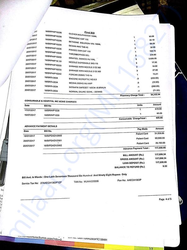 Final Discharge Bill of 9th Chemo