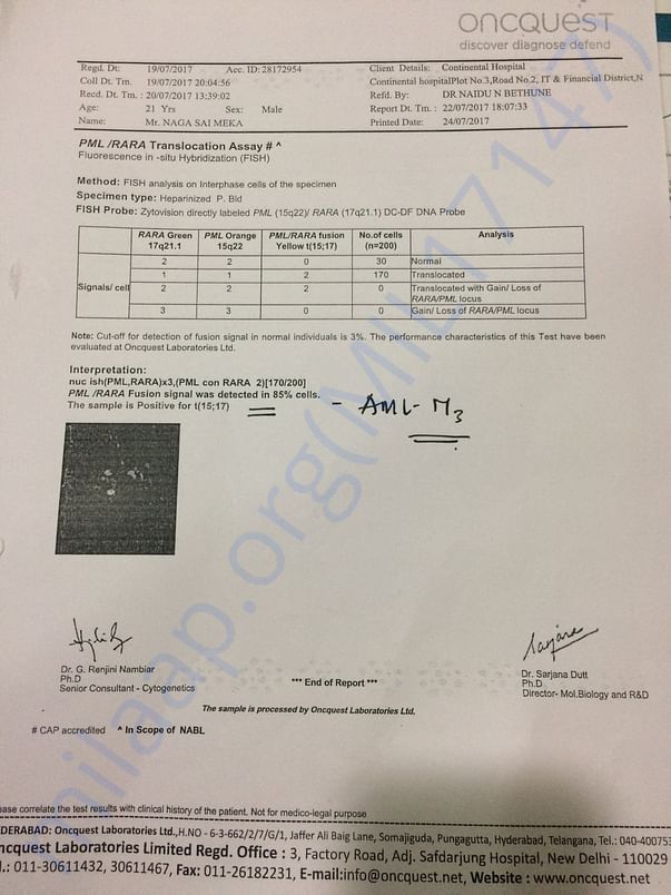 Cancer confirmation report
