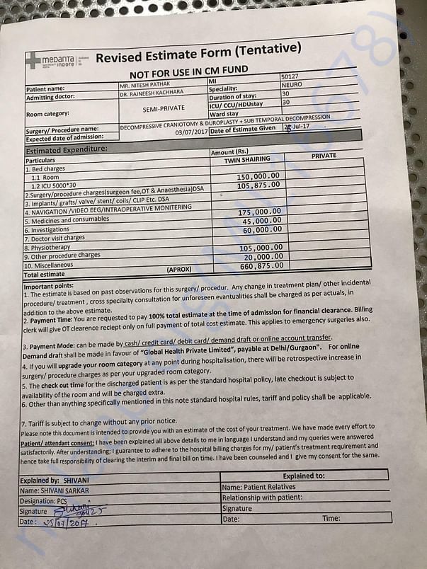 New estimate from Medanta hospital