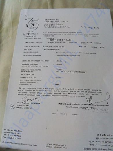 A Chemotherapy cost letter
