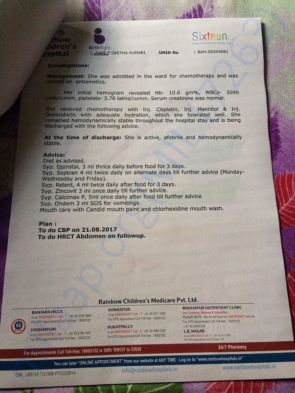Lattest document after chemotheraphy