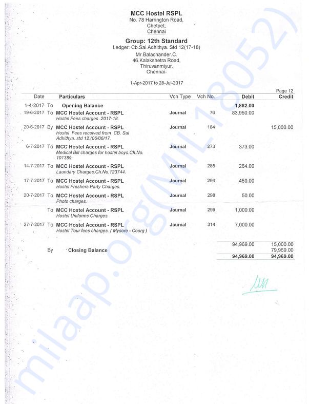Fees Statement