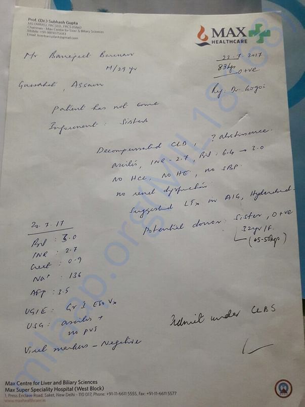 Prescription of the patient.