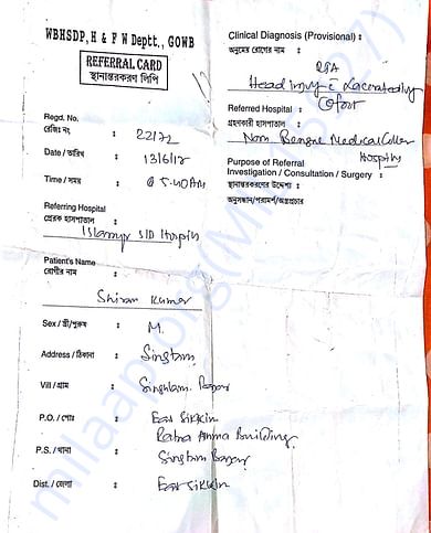 Referal from islampur hospital, islmapur was accident site