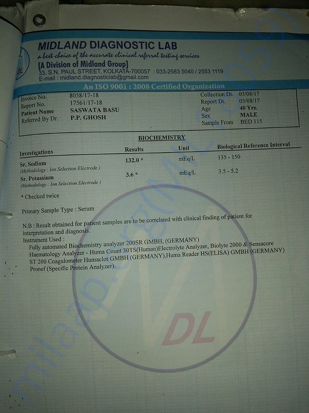 Biochemistry report of Sodium and Potassium level