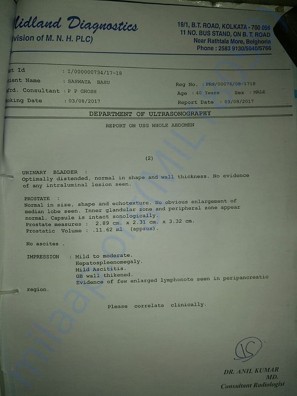 Second ultrasonography report of whole abdomen (contd.)