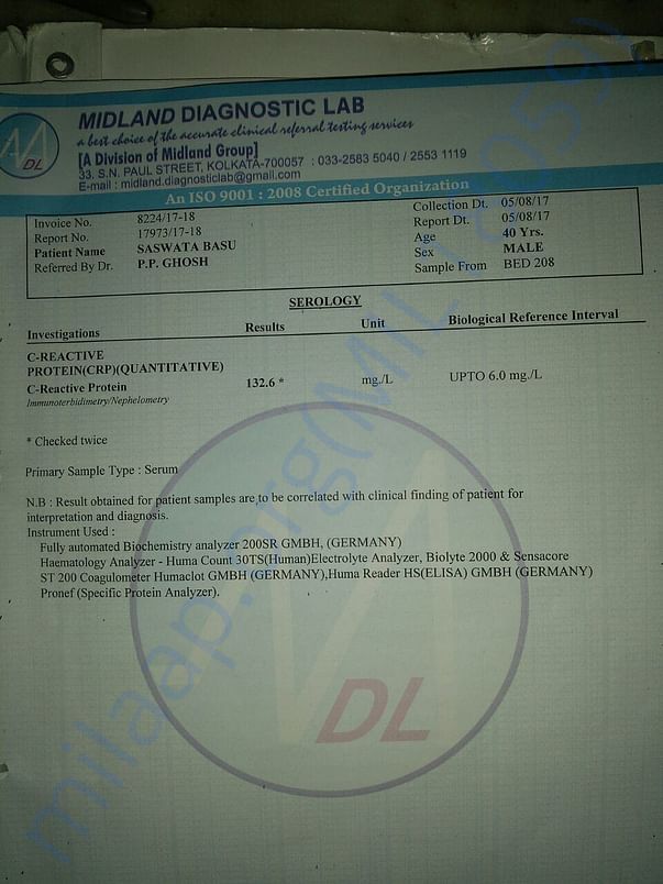 Serology report for C-Reactive protein