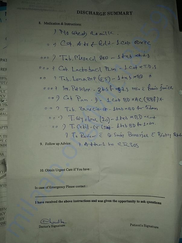 Discharge Summary with prescribed medicines and instructions