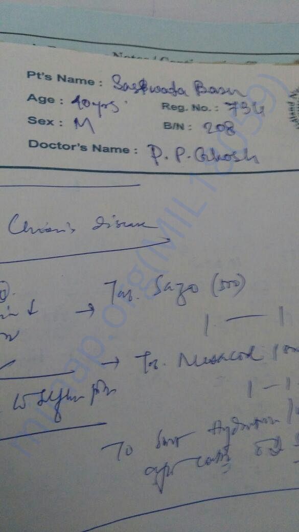 Dr. P.P.Ghosh's prescription suggesting Crohn's Disease