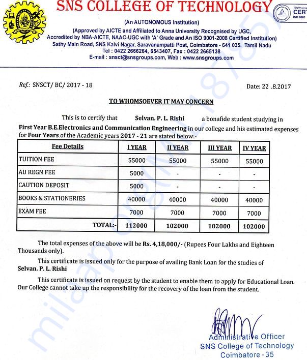 College Fee Structure