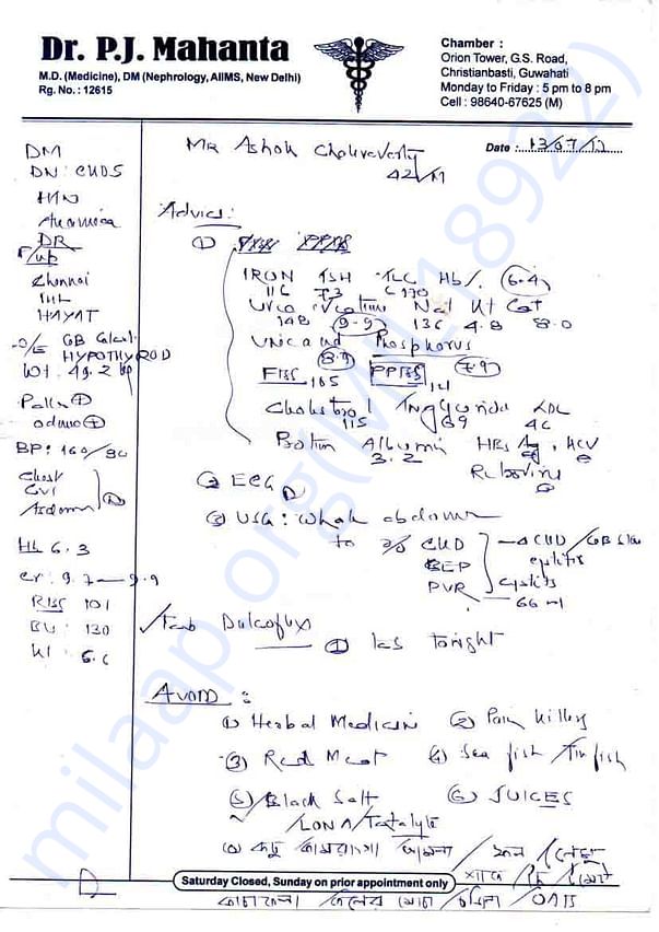 Prescription of nephrologist