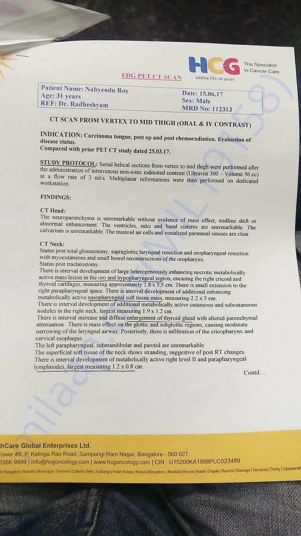 Discharge summary and pet scan