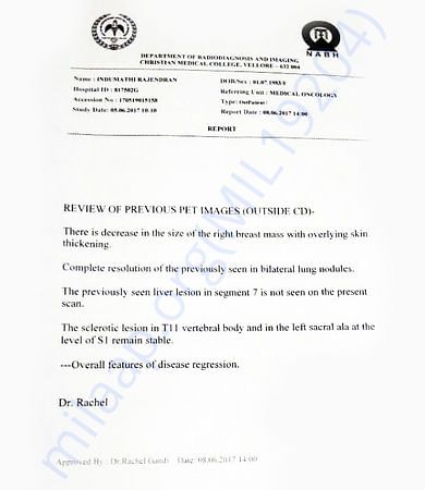 Review of PET Images of Indhumathi's Treatment Progress