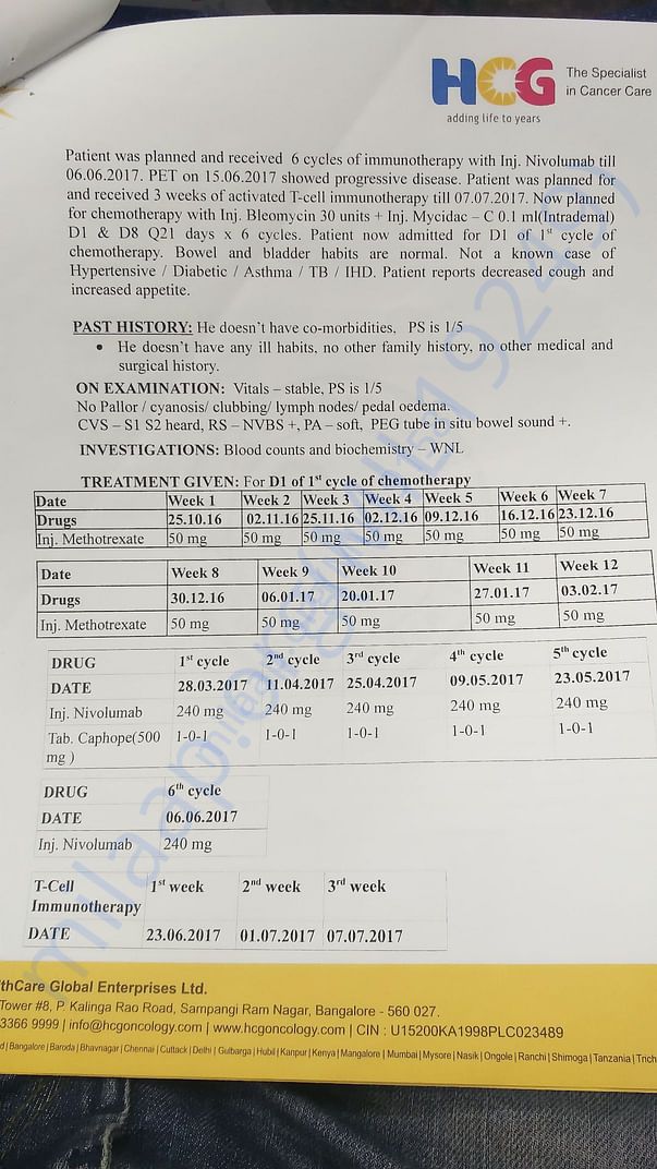 Discharge summary and PET Scan