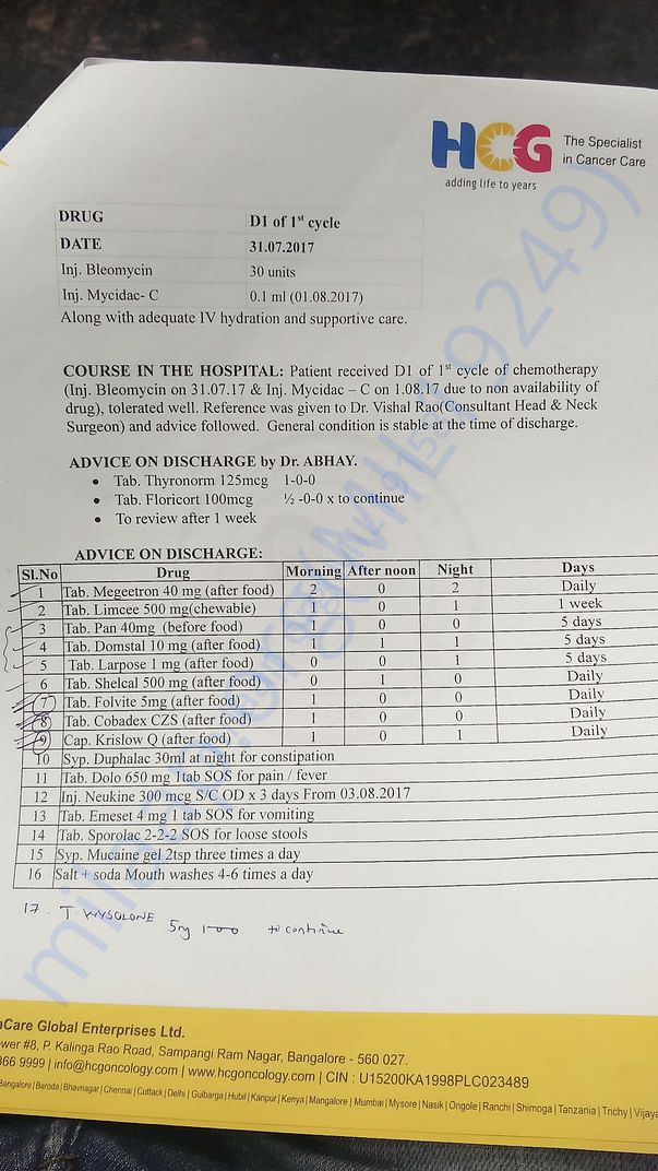Discharge summary and PET Scan