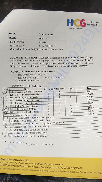 Discharge summary and PET Scan