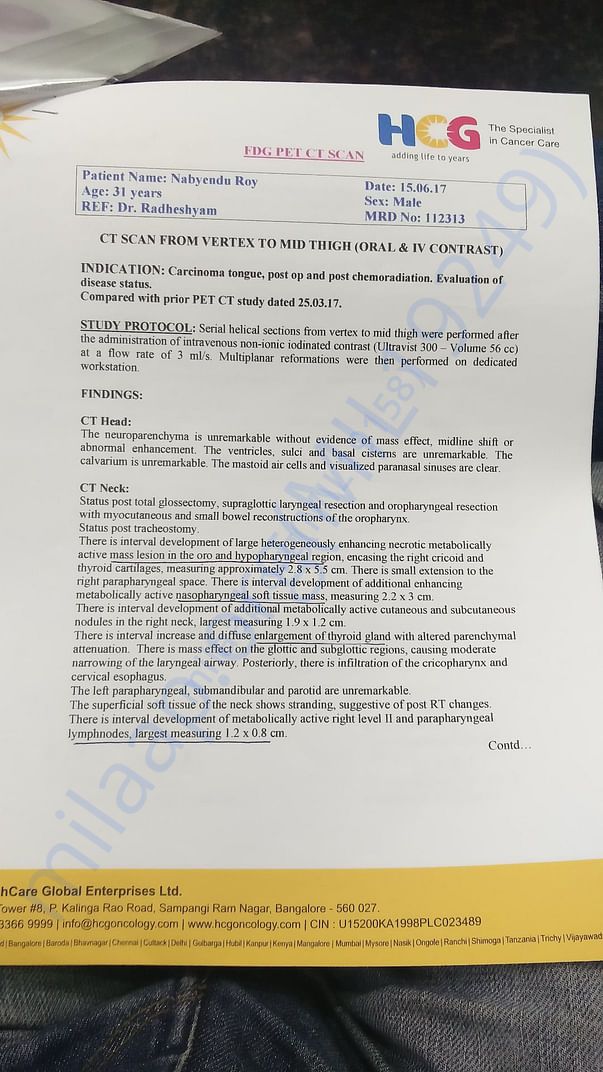 Discharge summary and PET Scan