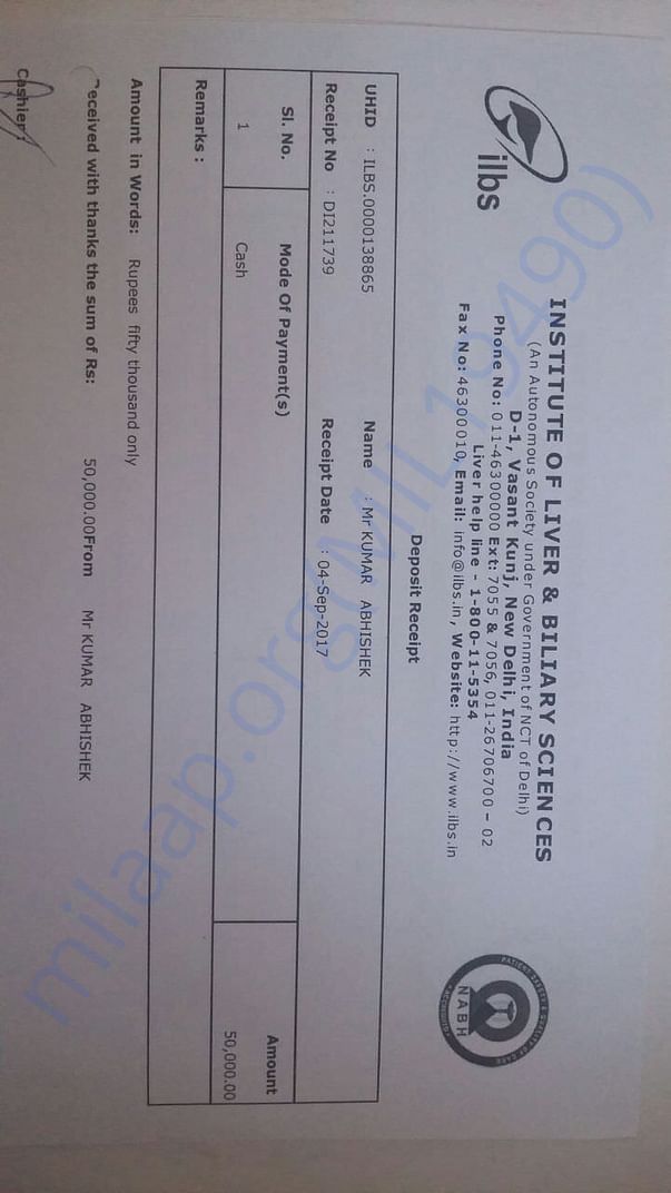 His one day treatment cost in ILBS.