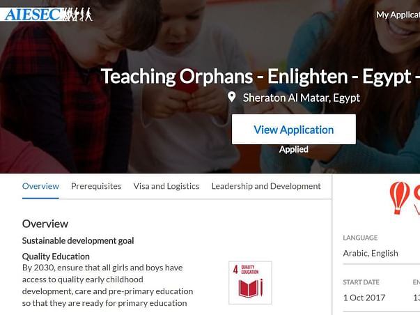 Help me teach orphans in Egypt through the AIESEC Global volunteer