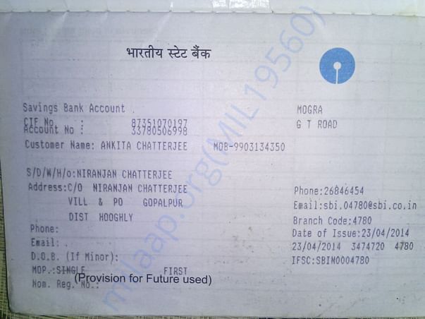 Soumen's wife's bank account details