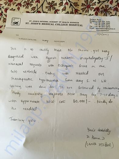 Shumi's and baby's medical expenses