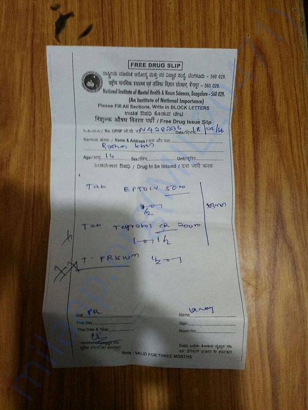 Roshan's Medical Prescription for his problem of epilepsy