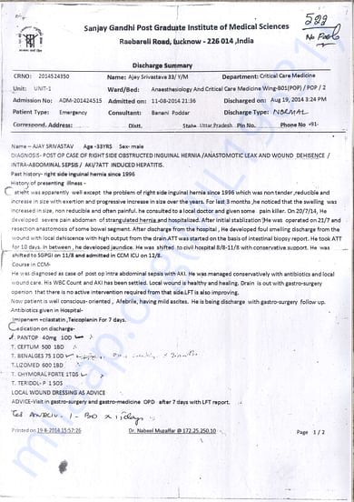 discharge summary sgpgims lucknow