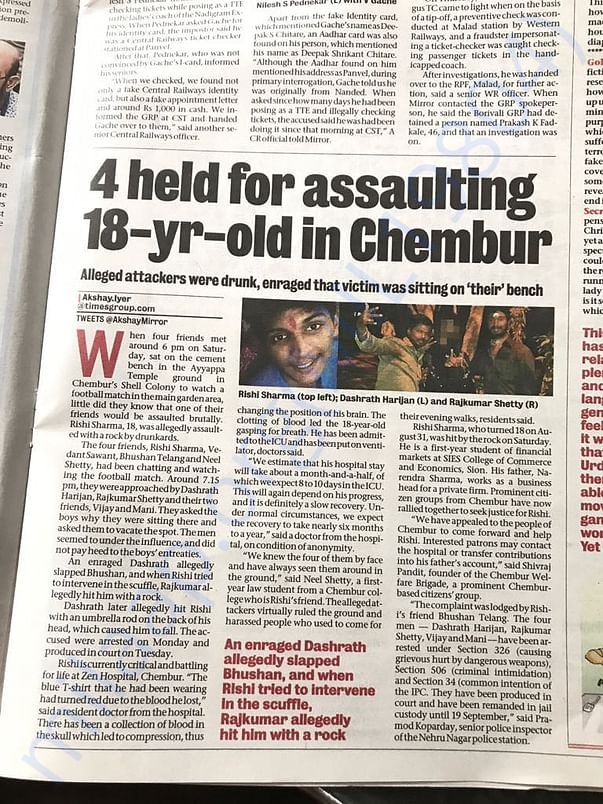 Mumbai Mirror Report on the Incident