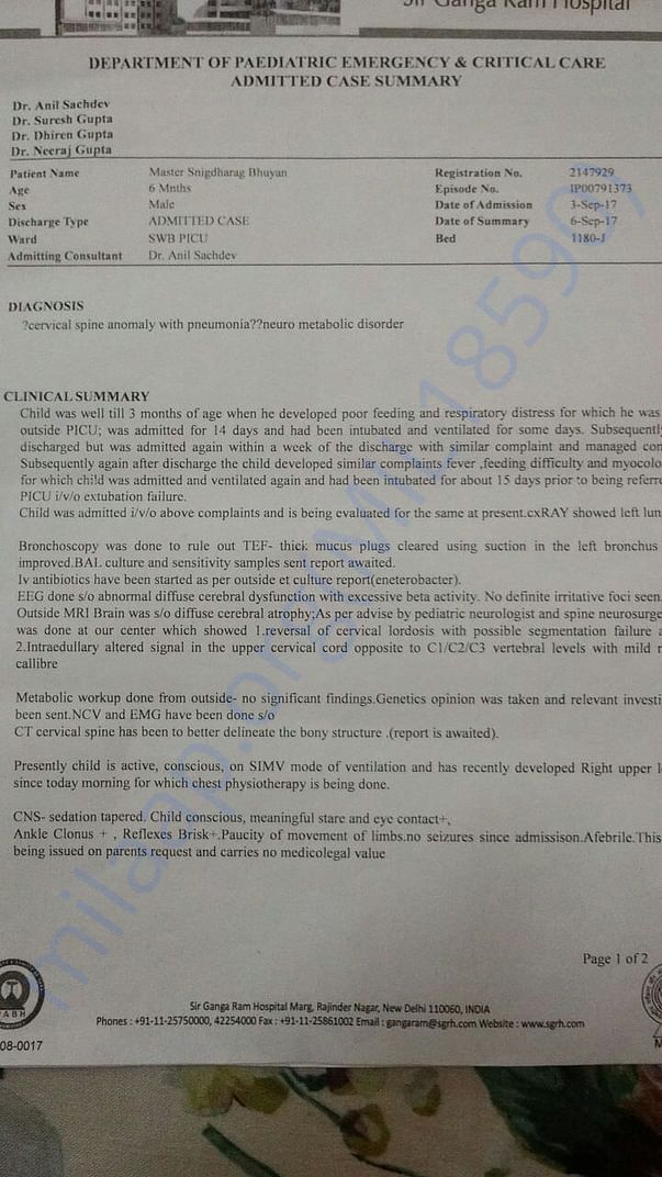 Admitted Case Summary of Sir Gangaraam Hospital