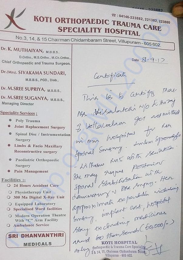 Certificate form the doctor