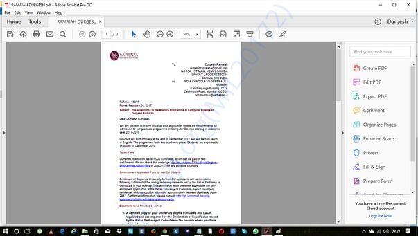 Admission Letter