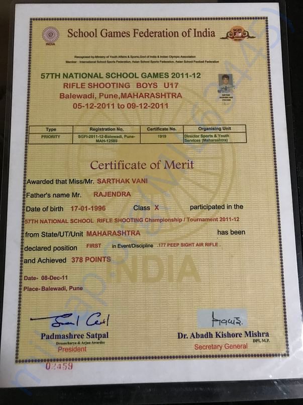 Individual national gold medal in air rifle shooting