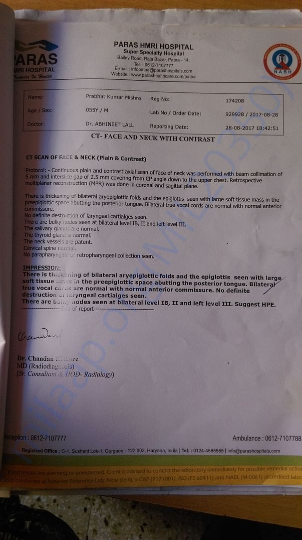 CT Scan report describing the spread